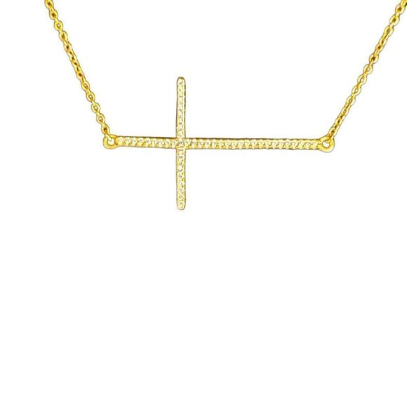 LaFonn sideways rhinestone cross stamped 925 with gold vermeil adjustable length - Picture 1 of 12